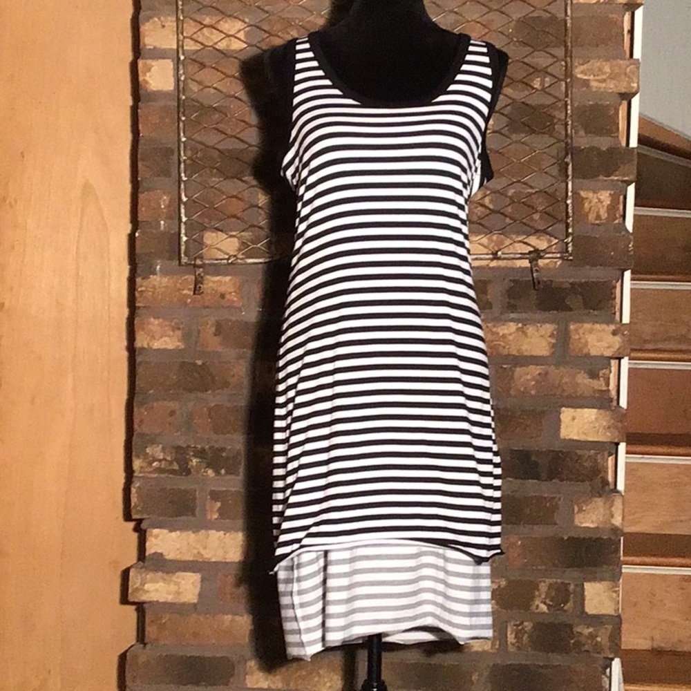 Press Dress black and gray horizontal stripe midi dress M